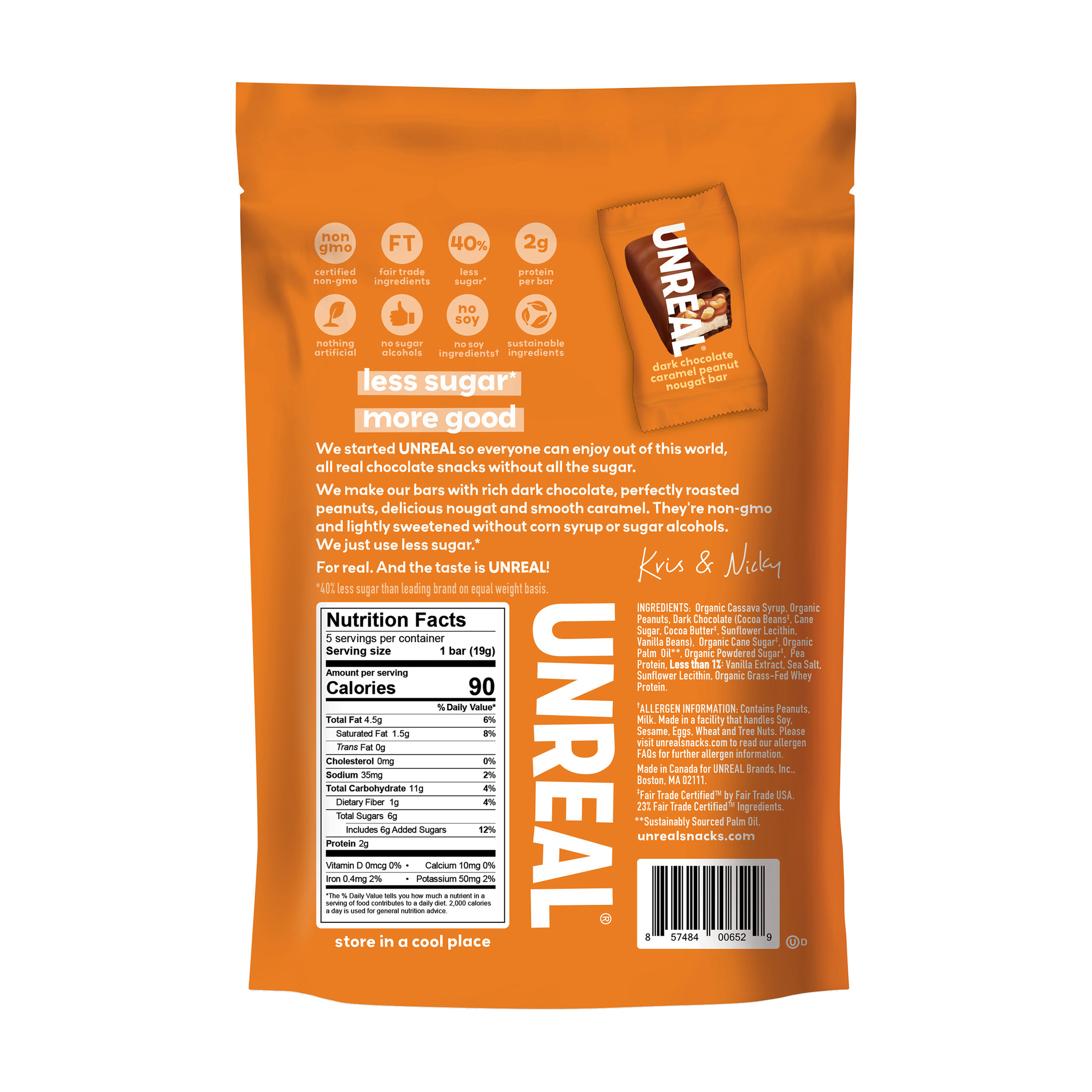 UNREAL Dark Chocolate Caramel Peanut Nougat Bar, 3.4 oz photo 3