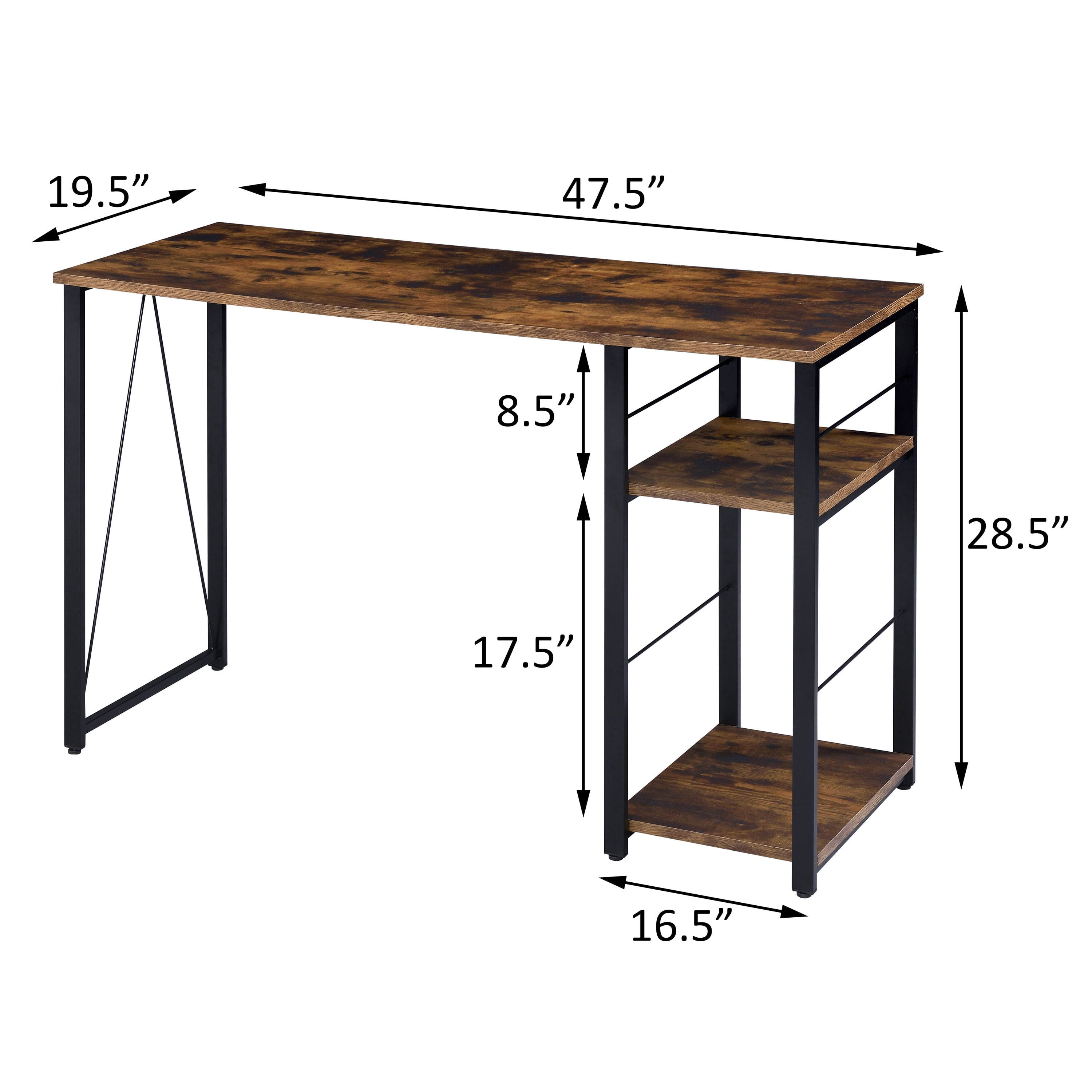 Astoutdoor Weathered Oak and Black 2-Shelf Rectangular Writing Desk