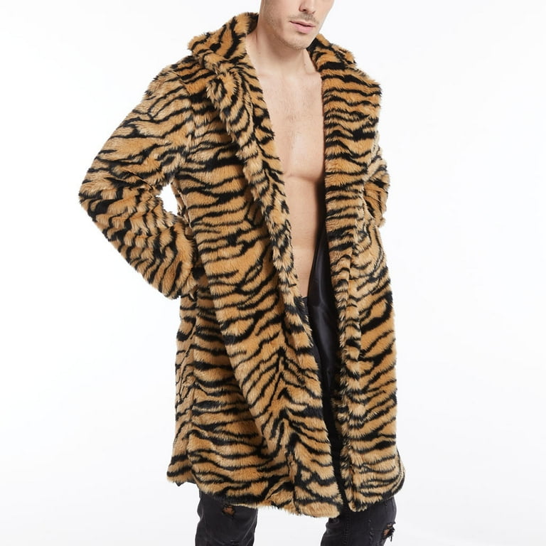 Men's Leopard & Zebra Print Faux Fur Jacket, Plush Shawl