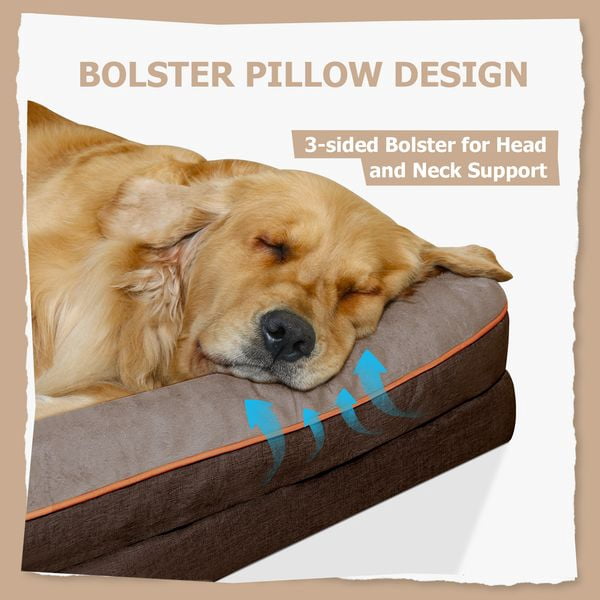 Orthopedic Dog Bed Brown With High Support For Small And Large Breeds - Breathable, Waterproof Memory Foam Bed With Elevated Sides, Featuring A Removable And Washable Cover, And A Non-Slip Base