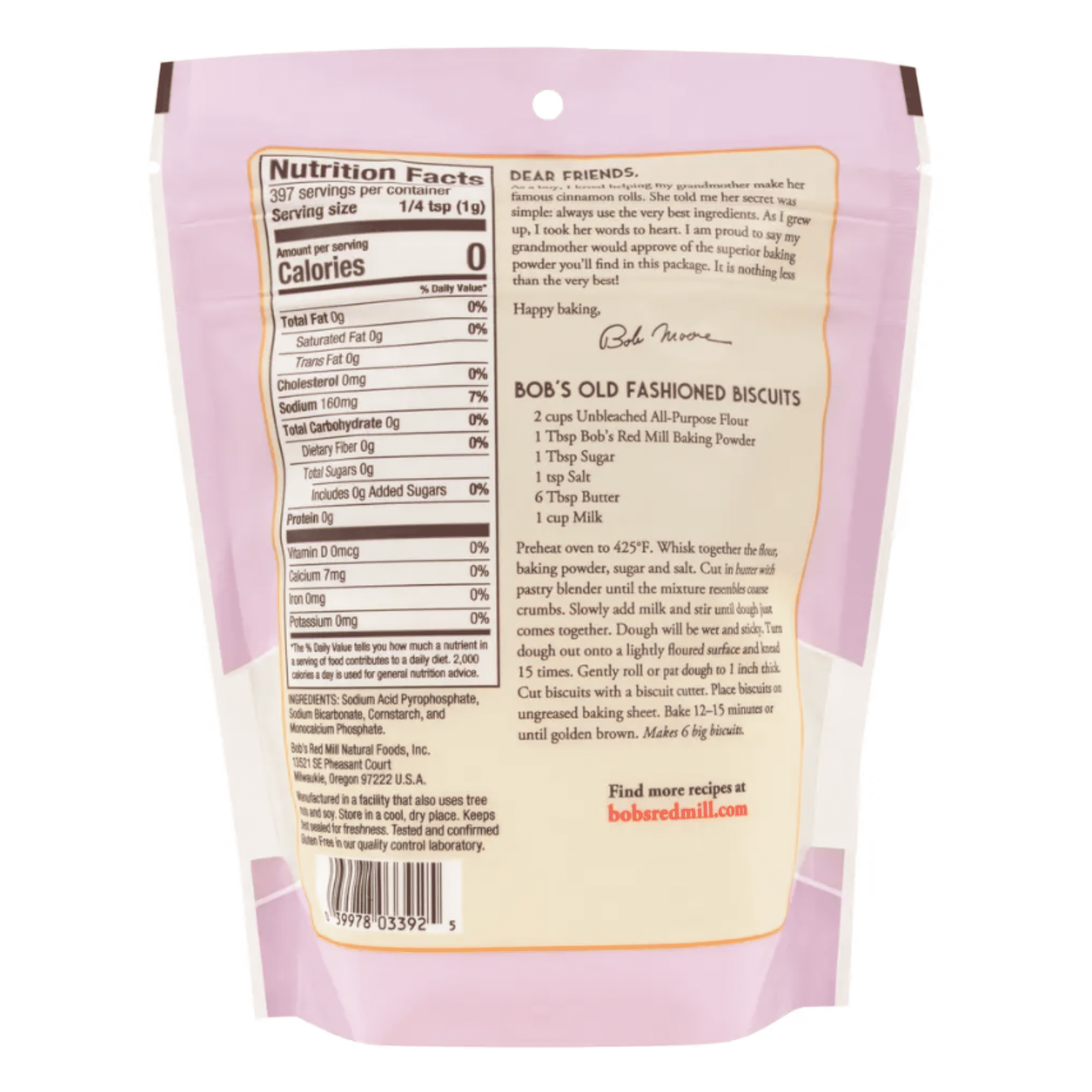 Bob's Red Mill, Gluten Free, Double Acting Baking Powder, 14 oz Plastic Pouch