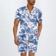 thumbnail image 2 of YLSDY Men's Set 2 Piece Short Set Hawaiian Outfits Summer Set Beach Outfits Button Down Shirt and Short Light Blue XL, 2 of 5