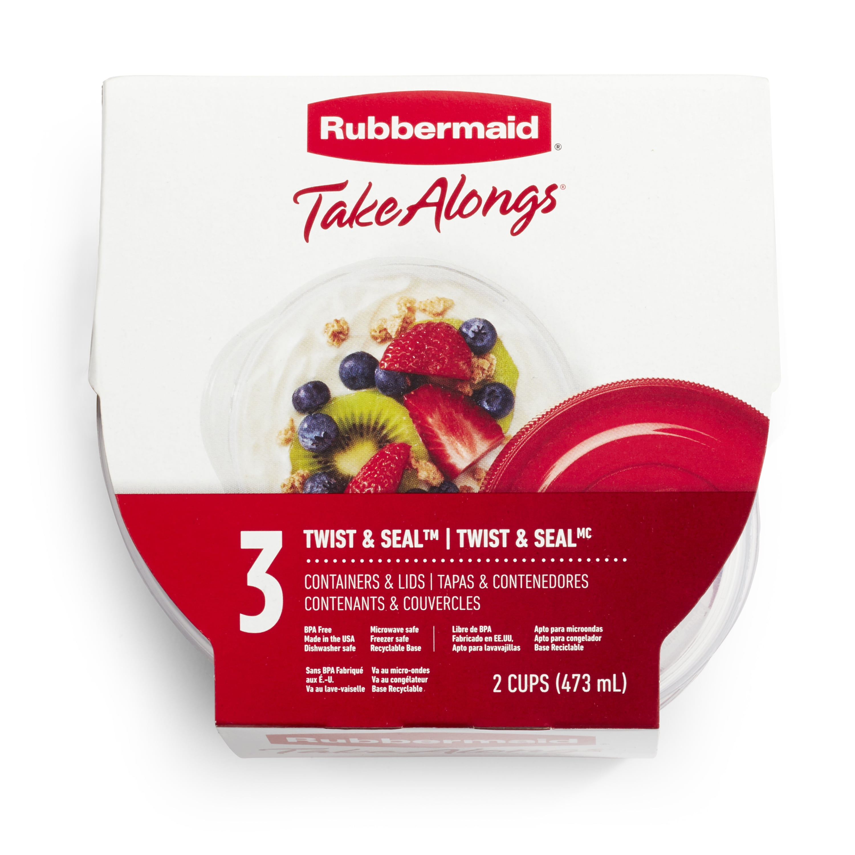 Rubbermaid Take Alongs Twist & Seal Containers + Trays + Lids 1.6 Cup - 3  ct pkg