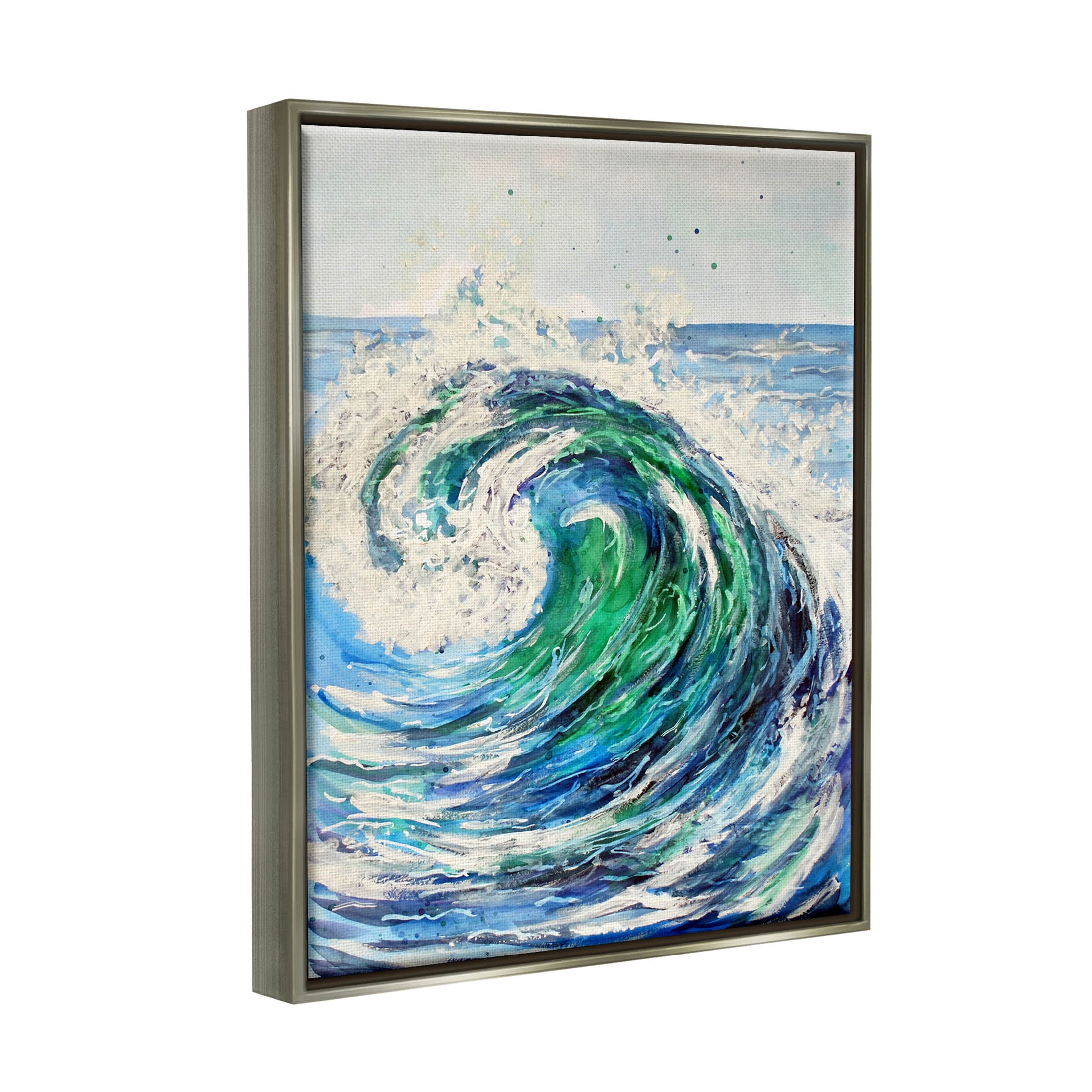 Tsunami Wave Ocean Splash Coastal Painting Luster Gray Framed Art Print Wall Art
