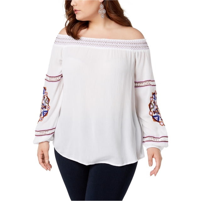 INC Blusa bordada con hombros descubiertos para mujer, blanco, 2X