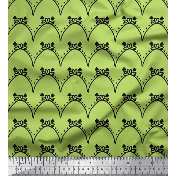 Soimoi Green Heavy Satin Fabric Tendril & Abstract Print Fabric by the Yard 54 Inch Wide