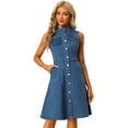 thumbnail image 1 of Vestido midi de mezclilla para mujer Allegra K sin mangas desgastado Azul XL, 1 of 6