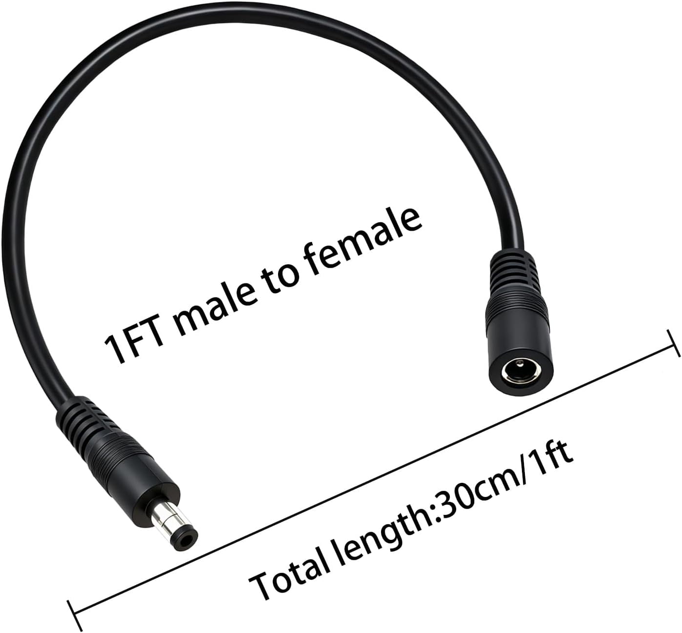 JJEAN-3-Pcs 1ft DC 5.5mm x 2.5mm Male to Female Power Extension Cable, 14AWG 12V 24V DC Power Cord for CCTV Camera,Solar Monitor, Solar Panels