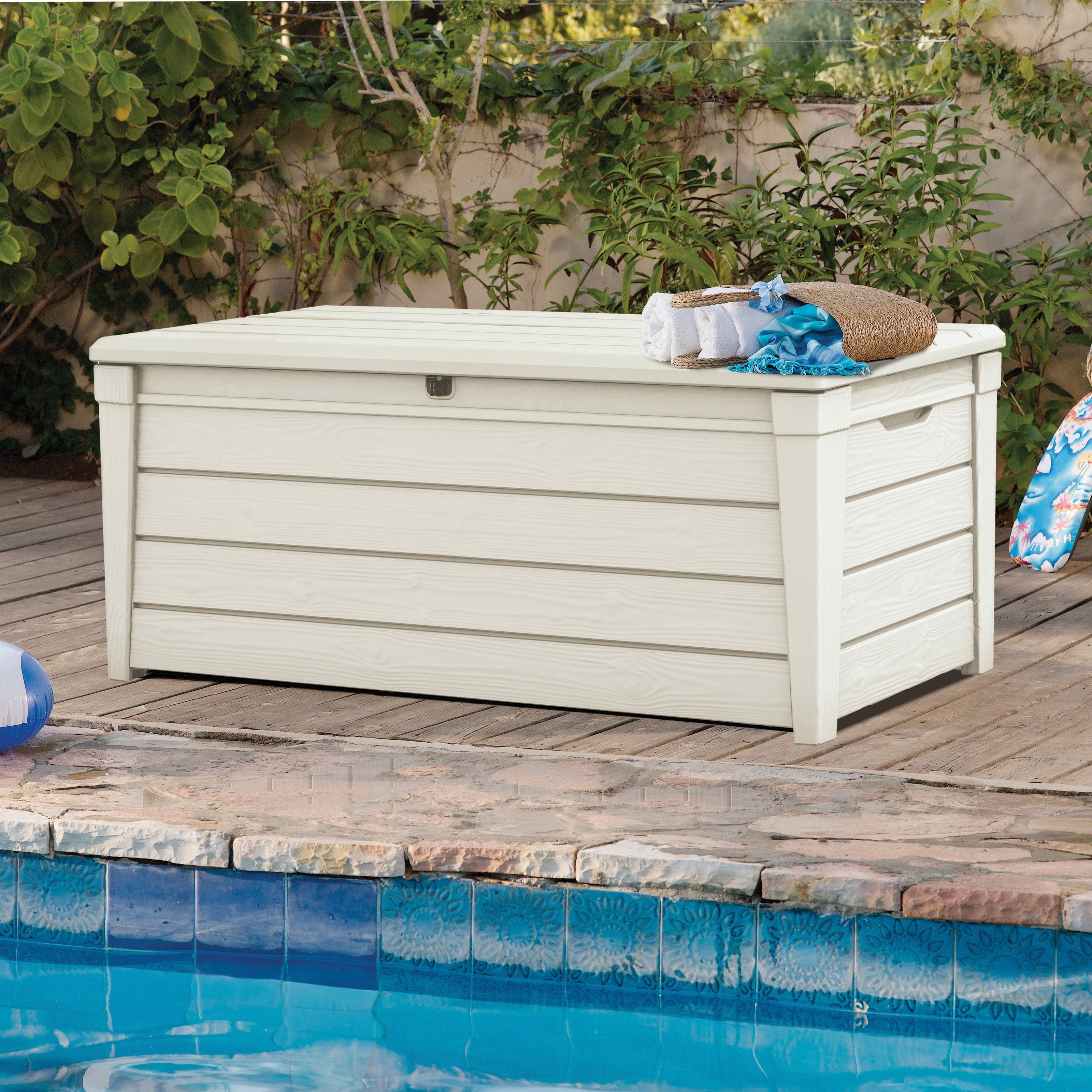 Keter Brightwood Outdoor Plastic Deck Box All Weather Resin Keter Brightwood Outdoor Plastic Deck Box All Weather Resin Storage 120 Gal Brown Com