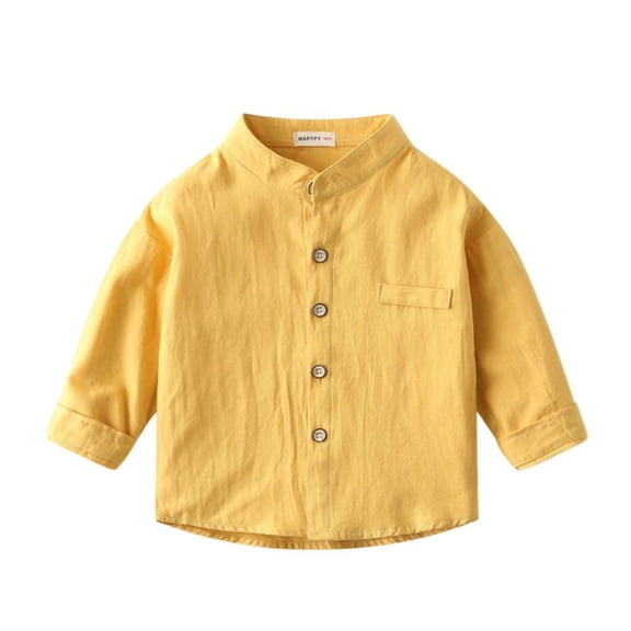 GYRATEDREAM Toddler Baby Boys' Long Sleeve Shirts Kids Classic Collared Button-Down Tshirt Solid Cotton Top Yellow for 2-9Y
