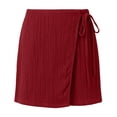thumbnail image 6 of Women's Polyester Casual Solid Color Lace Up Pocket Shorts, Mid Waist Elastic Loose Drawstring, Pockets Lace Up, Summer Outdoor Travel Vacation Beach, Womens Shorts | UKHCCC,Wine M, 6 of 7