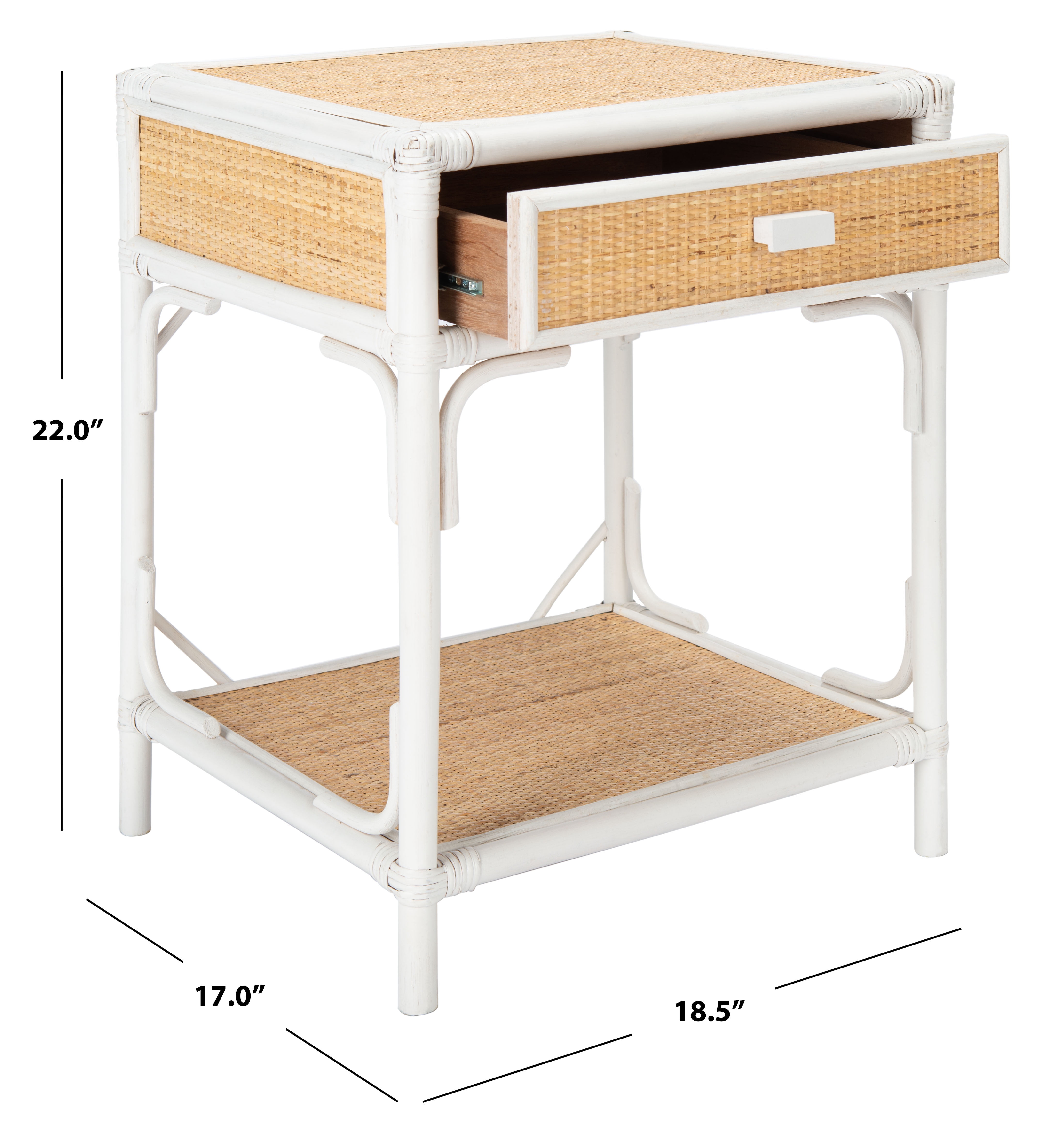 SAFAVIEH Roya Rustic 1 Drawer 1 Shelf Nightstand, White/Natural