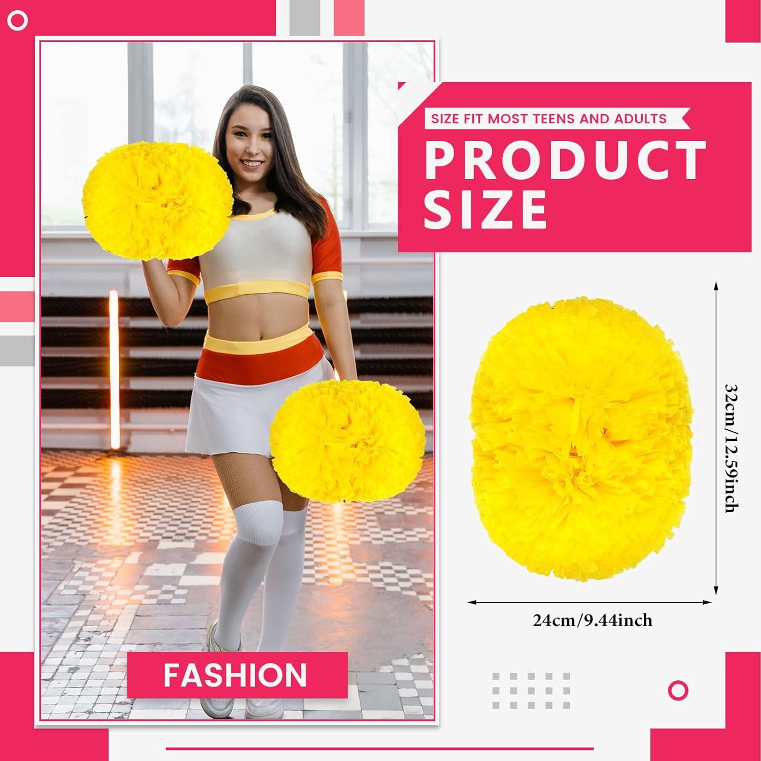 Cheerleader Pom Poms 12 Pack Sports Dance Cheering Plastic Metallic Cheerleading Pom Poms for Kids Adults