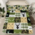 thumbnail image 3 of Homewish Rustic Camoflage Twin Sheet Sets, Hunting Wildlife Deer Twin Fitted Sheet, Green Buffalo Patchwork Flat Sheet, Ultra Soft Bedroom Decor, 3pcs, 3 of 8