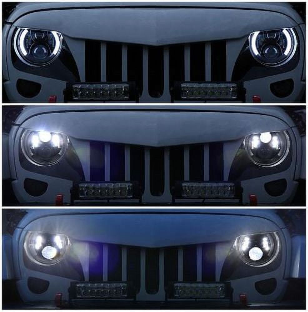 Egreaten Two 7" Round CREE LED Headlight Halo Ring Angel Eyes DRL Light Jeep Wrangler JK