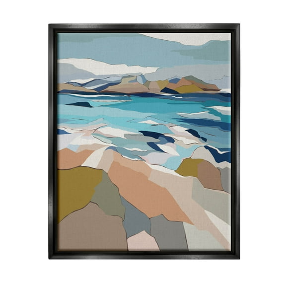 Stupell Industries Rocky Ocean Shore Beach Landscape Graphic Art Jet Black Floating Framed Canvas Print Wall Art, Design by Nikita Jariwala