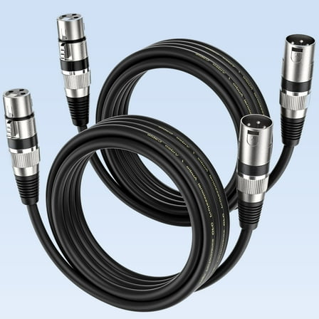 EBXYA XLR Cable Male to Female 2-Pack 3m Audio Cable with Durable Black Connectors & Oxygen-Free Copper for Live Sound, Studio Recording & Home Studio