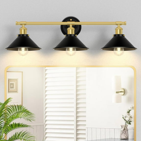 3-Light Bathroom Vanity Lighting Fixtures Farmhouse Vanity Lights over Mirror with Metal Shade for Cabinet, Living Room, Kitchen