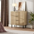 thumbnail image 3 of BeesClover Wave Fluted 3 Drawer Dresser, 28'' Wide Chest of Drawers with Anti-Tipping Device, Tall Wood Nightstand with Storage and Metal Legs for Bedroom, Hallway, Entryway, Small Spaces, 3 of 7