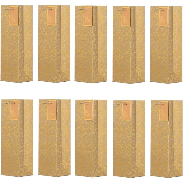 Juego de 10 bolsas de regalo doradas para botellas de vino y champán 36x12x10