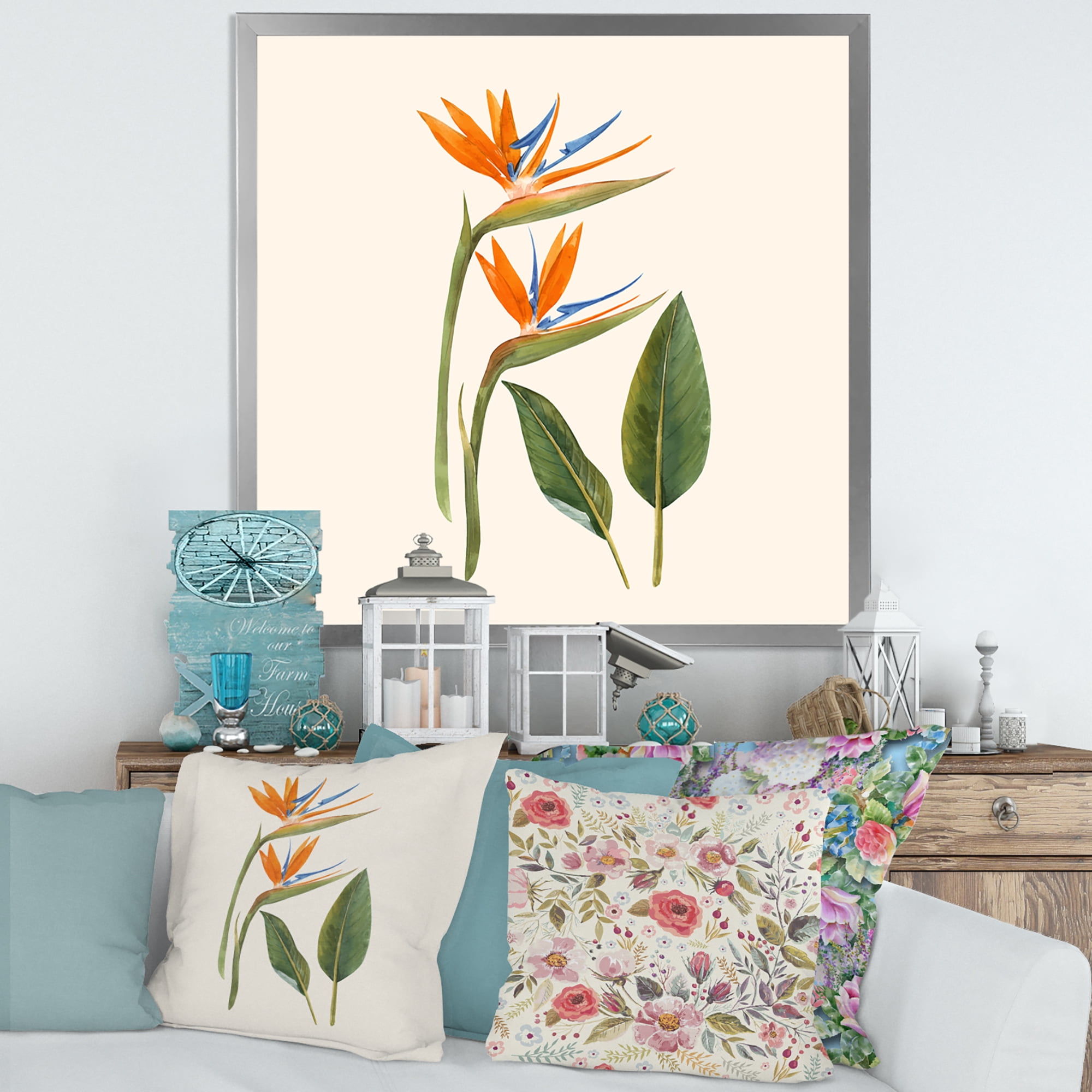 Designart 'Ancient Strelitzia Flowers' Traditional Framed Art Print