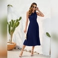 thumbnail image 2 of IWEMEK Women's Dress Pompom Solid Halter Sundress Plus Size Casual Skirts Comfort Blue Beach Dress for Wedding Guest 2025, 2 of 6