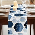 thumbnail image 3 of Navy Blue Marble 90 Inch Table Runner, Gold White Geometric Hexagon Modern Farmhouse Dresser Scarf Cotton & Linen Tablerunner for Dining/Kitchen Island/Holiday Party Décor 13" x 90", 3 of 9