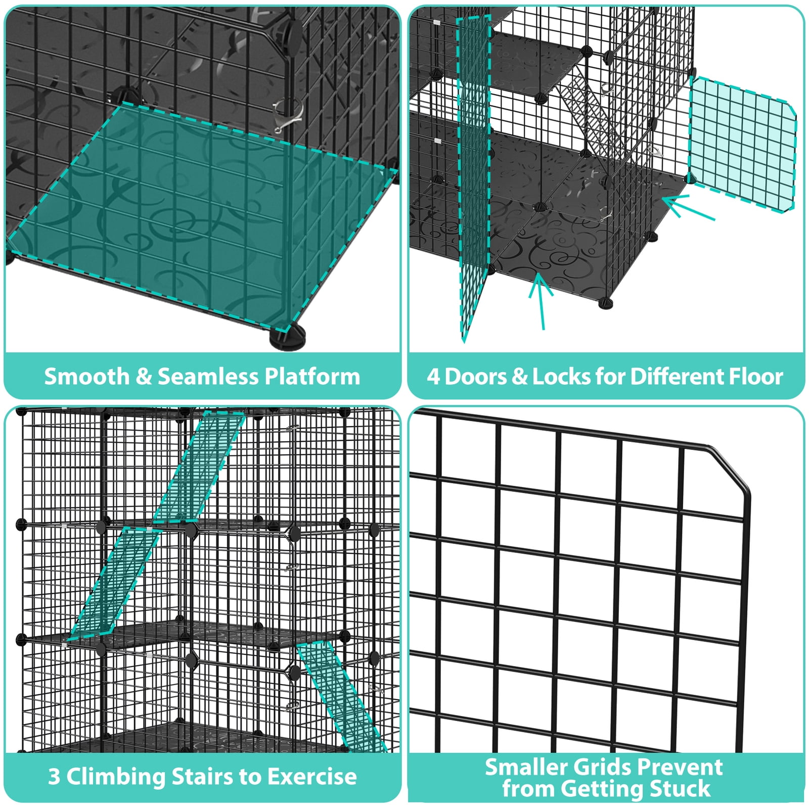 CRXX Large Metal Wire Cat Cage Enclosure – 4-Tier Kennel with Hammock | DIY Playpen & Catio for Indoor/Outdoor Use | Spacious, Durable Cat Habitat for Exercise & Rest