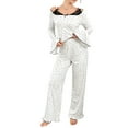 thumbnail image 3 of MGDXOX Lace Patchwork Pajamas for Women Set Soft 2 Piece Pjs Flare Long Sleeve and Ruffled Hem Pants Sleep Set Loungewear With Pocket White L, 3 of 4