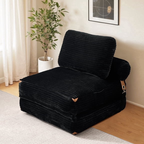 XIZZI Foldable Sofa Bed, Convertible Sleeper Chair with Backrest, Portable Space-Saving Sleeper Sofa For Living Room Bedroom Apartments, Luxury Corduroy Fabric, Black