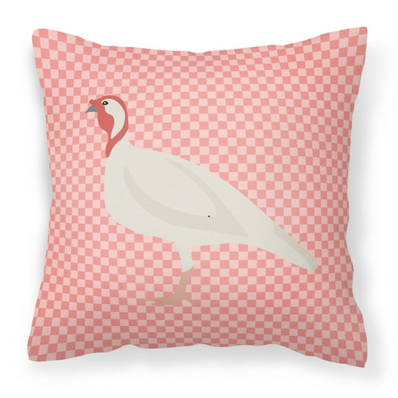 Beltsville Small White Turkey Hen Pink Check Fabric Decorative Pillow