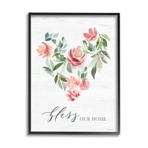Stupell Industries Bless Our Home Grainy Pattern Floral Heart Shape Graphic Art Black Framed Art Print Wall Art, Design by Kristen Brockmon