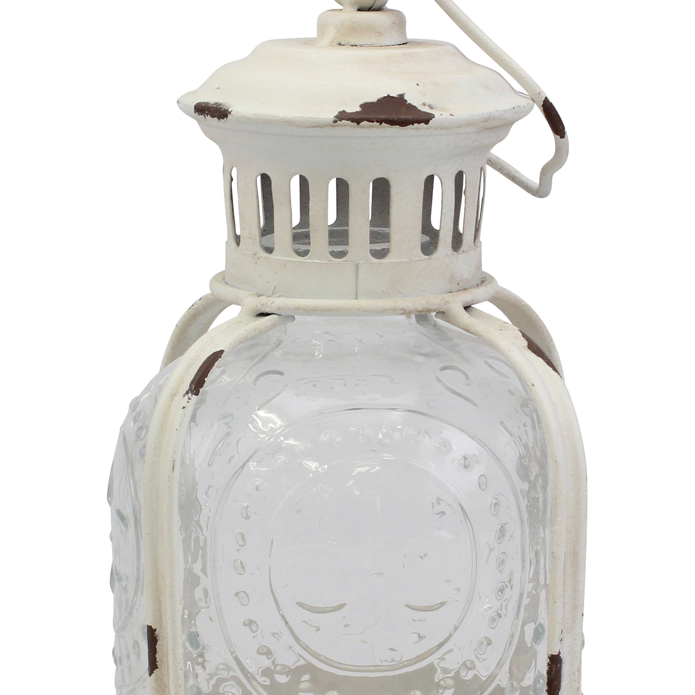 Stonebriar Indoor 10" Vintage Metal and Glass Candle Lantern, White