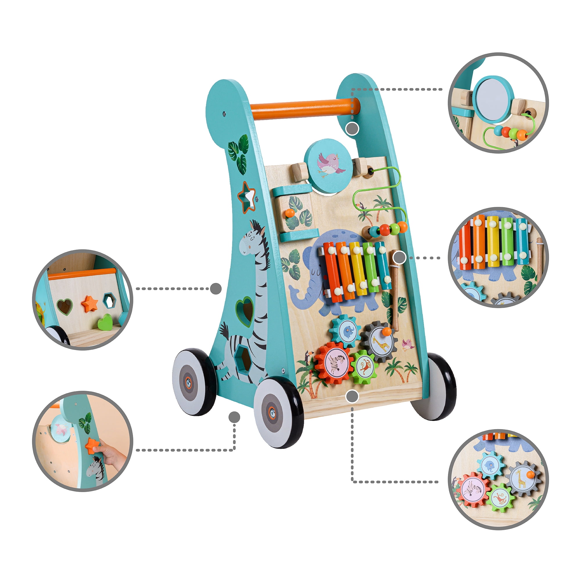 Teamson Kids Preschool Play Lab Safari Animal Toddler Walker & Activity Station