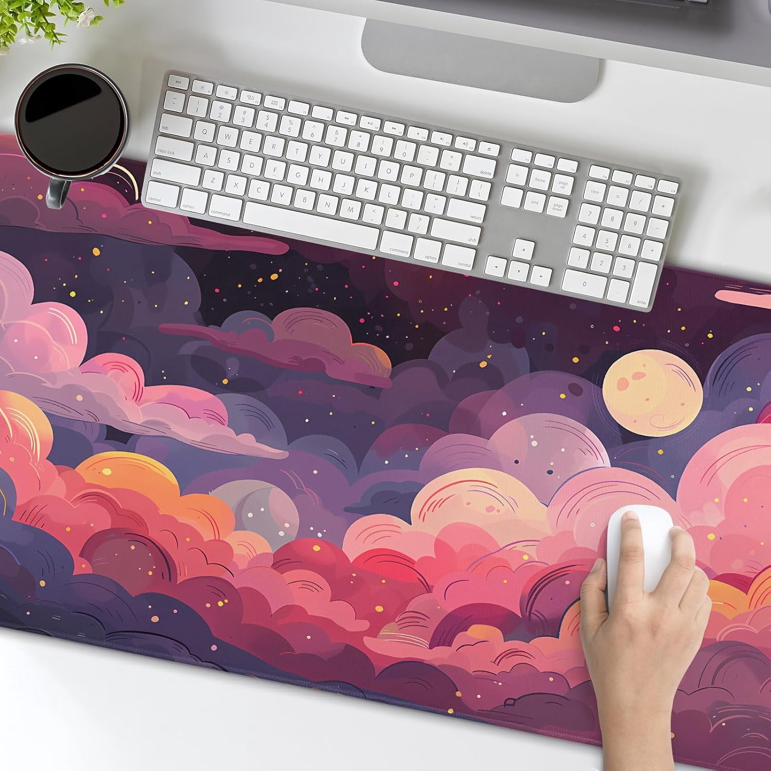 Cute Rainbow Cloud XXL Gaming Mouse Pad 35.4x15.7in Pink Purple Kawaii Design, Extended Large Mousepad, NonSlip Rubber Base, Stitched Edges, Ideal for Home Office