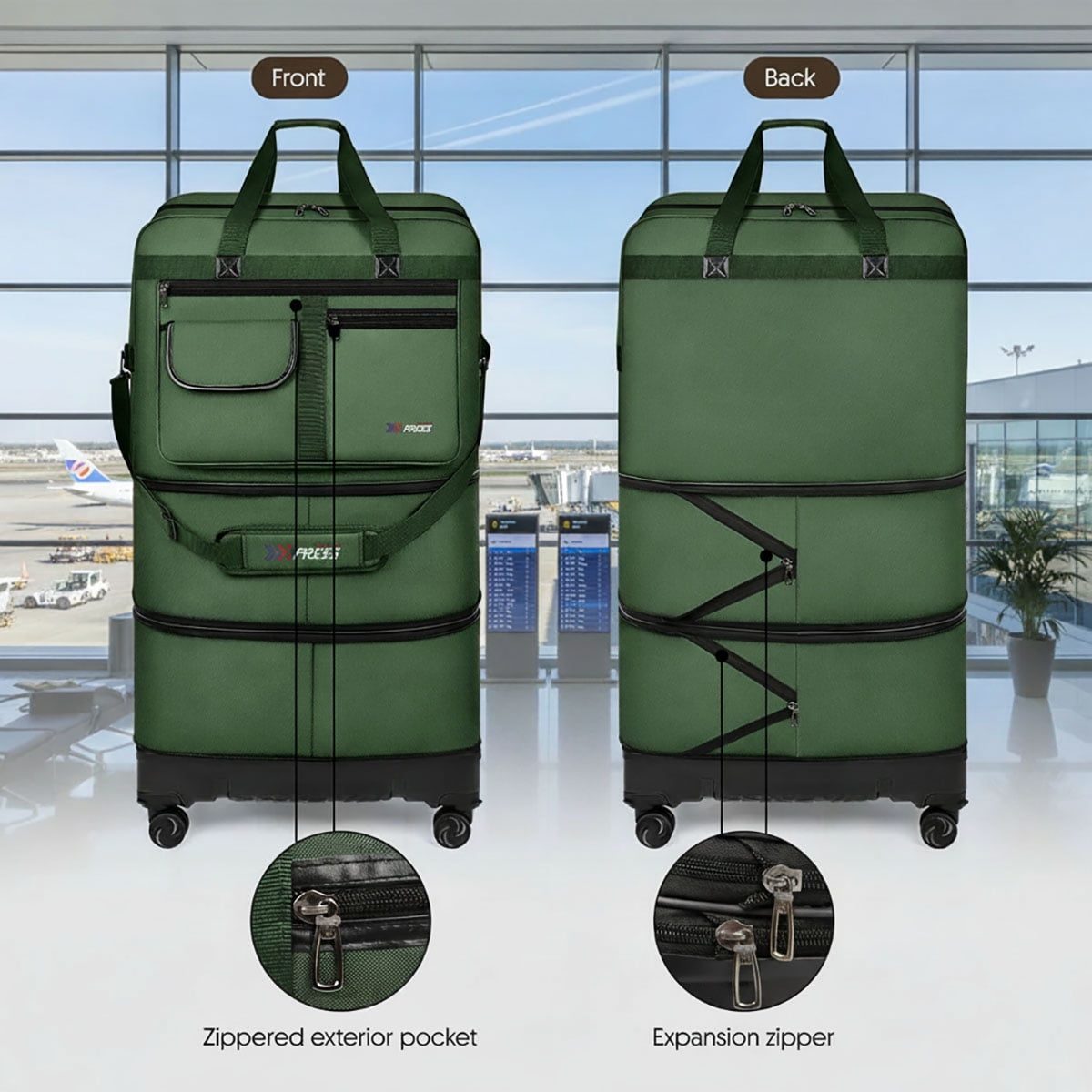 36″ Expandable Foldable Suitcase Bag Large Collapsible Rolling Luggage Bag for Storage, Moving & Abroad Travel, Green, JM