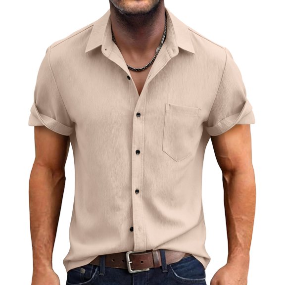 Short Sleeve Shirts for Men Button Up Casual Lightweight Pocket T Shirts Collared Vacation Beach Shirt Summer Tops, M