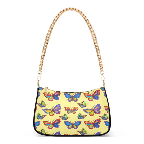 Ryvnso Butterfly on Yellow Womens Chain Shoulder Bag Tote Handbags Clutch Hobo Purse with Zipper for Travel