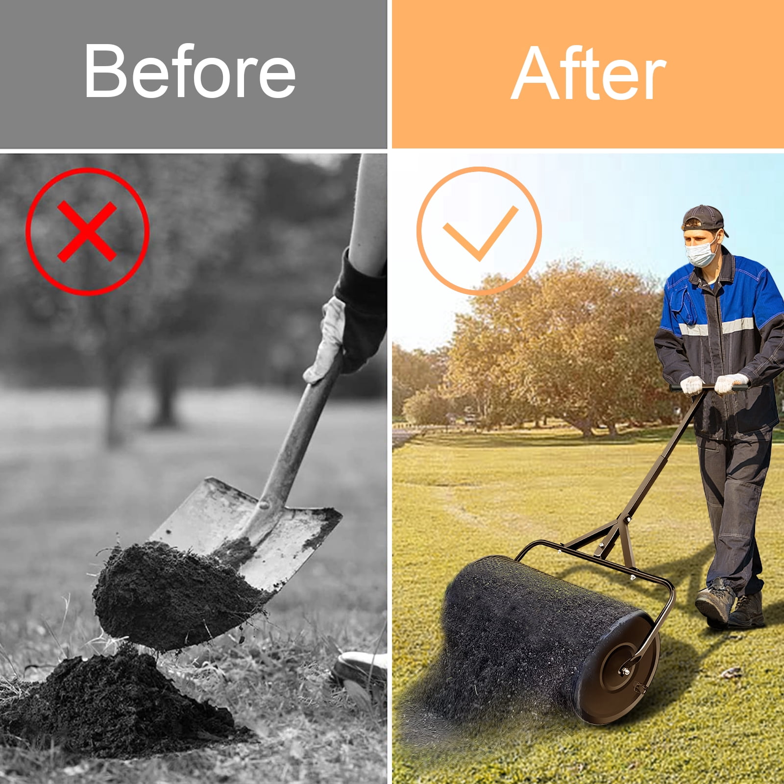 Compost Spreader for Lawn,24 Inch Compost Spreader for Lawn and Garden-Adjustable Handle,Durable Metal Mesh Basket - Perfect for Spreading Peat Moss,Fertilizer,and Seeds(Black)