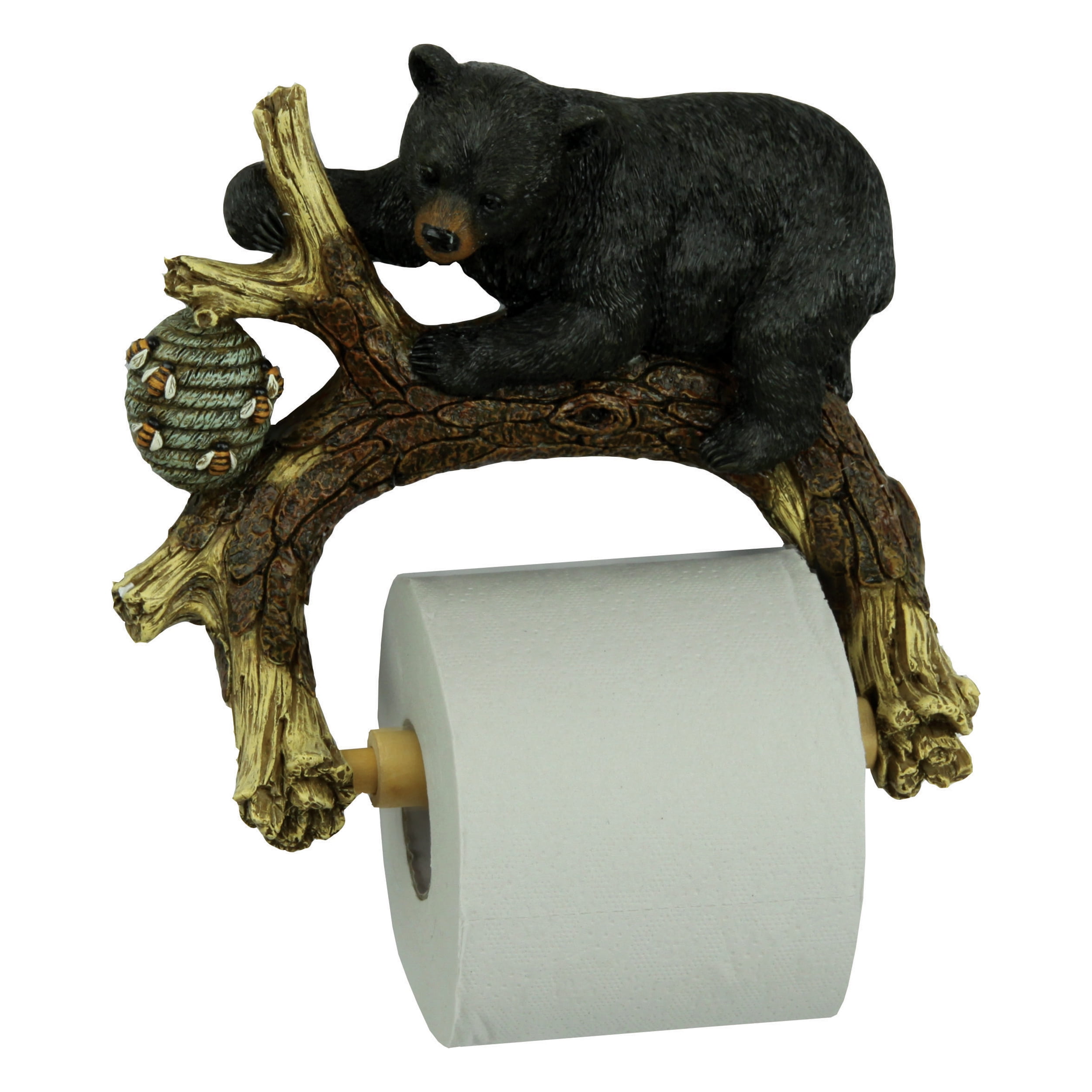 Black Bear Two Cubs Paper Toilet Roll Holder Bathroom Wall Tissue
