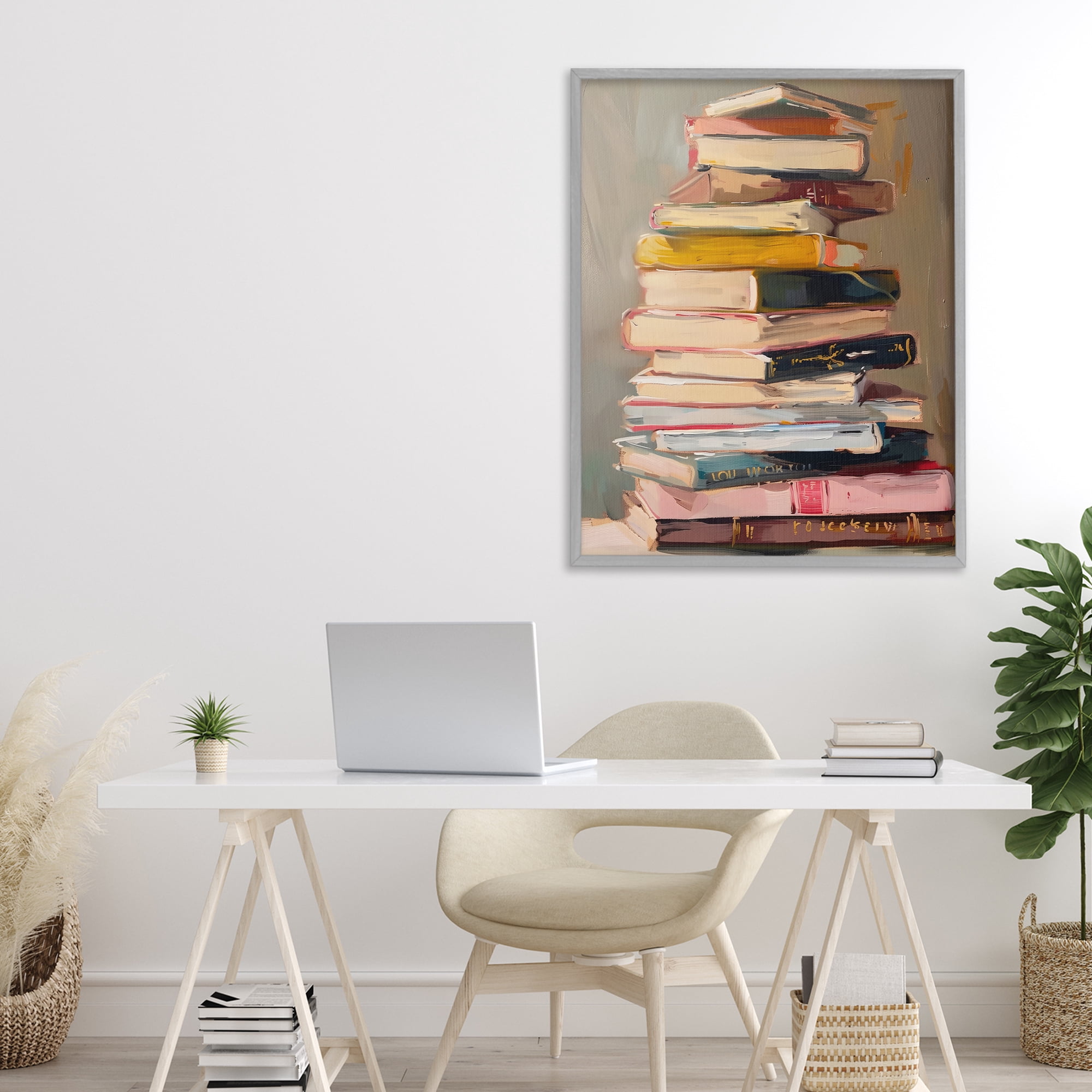 Stupell Industries Well Loved Bookstack Gray Framed Giclee Art, design by LSR Design Studio