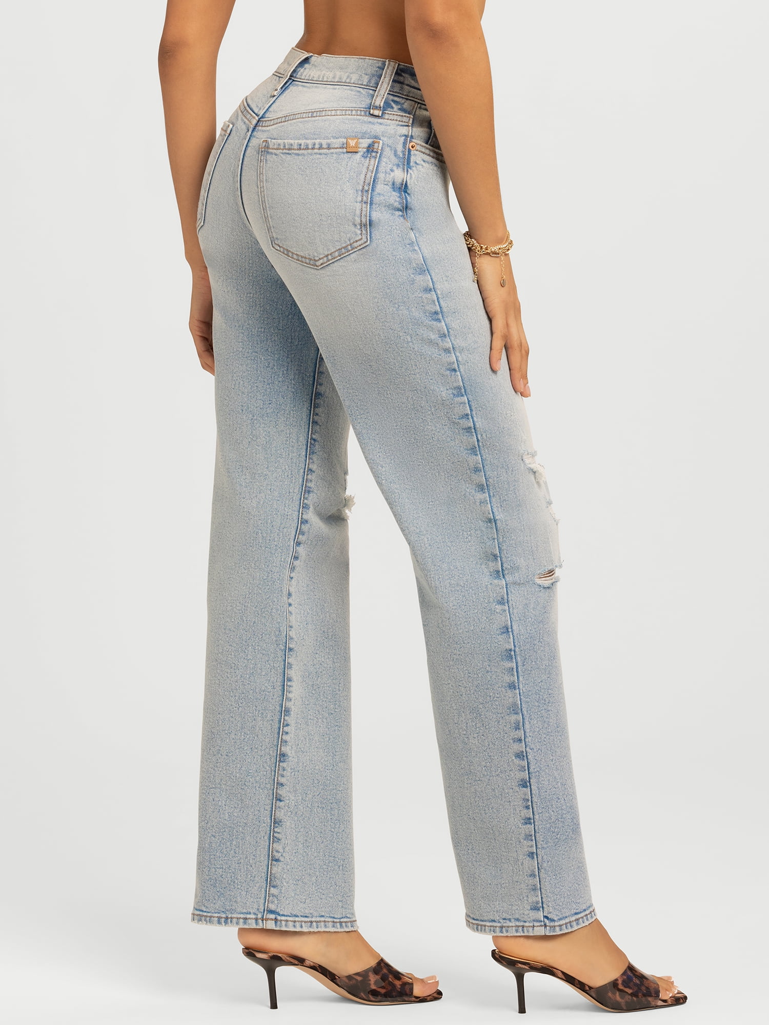 Jessica Simpson Women's Rosa Mid Rise Relaxed Straight Leg Jeans, 32.5" Inseam, Sizes 2-16