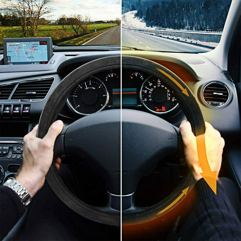 Heated Steering Wheel Cover,12V Black Warmer Car Steering Heater,Car  Lighter Plug Universal 14.5-14.9inch Steering Covers for Winter Fit Most of  Cars SUV Auto Vehicle 