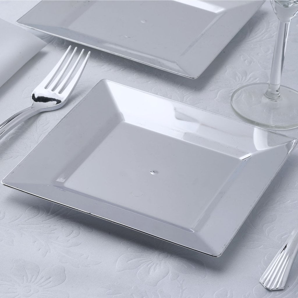 Efavormart 48 Pack 6.5" Sparkling Silver Square Disposable Partytown
