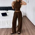 thumbnail image 6 of LEKWK Two Piece Sets for Women Sleeveless High Neck Pleated Tank Tops and Elastic Waist Wide Leg Pants Summer Fashion Casual Vacation Daily Wear, 6 of 7