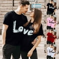 thumbnail image 1 of T-shirts de Couple pour la Saint-Valentin à Imprimé de Lettres, Col Rond, Tunique Décontractée à Manches Courtes, T-Shirt Léger, Confortable, Doux, Tenue de Vacances pour Lui et Elle, Vêtements, Blanc G, 1 of 5