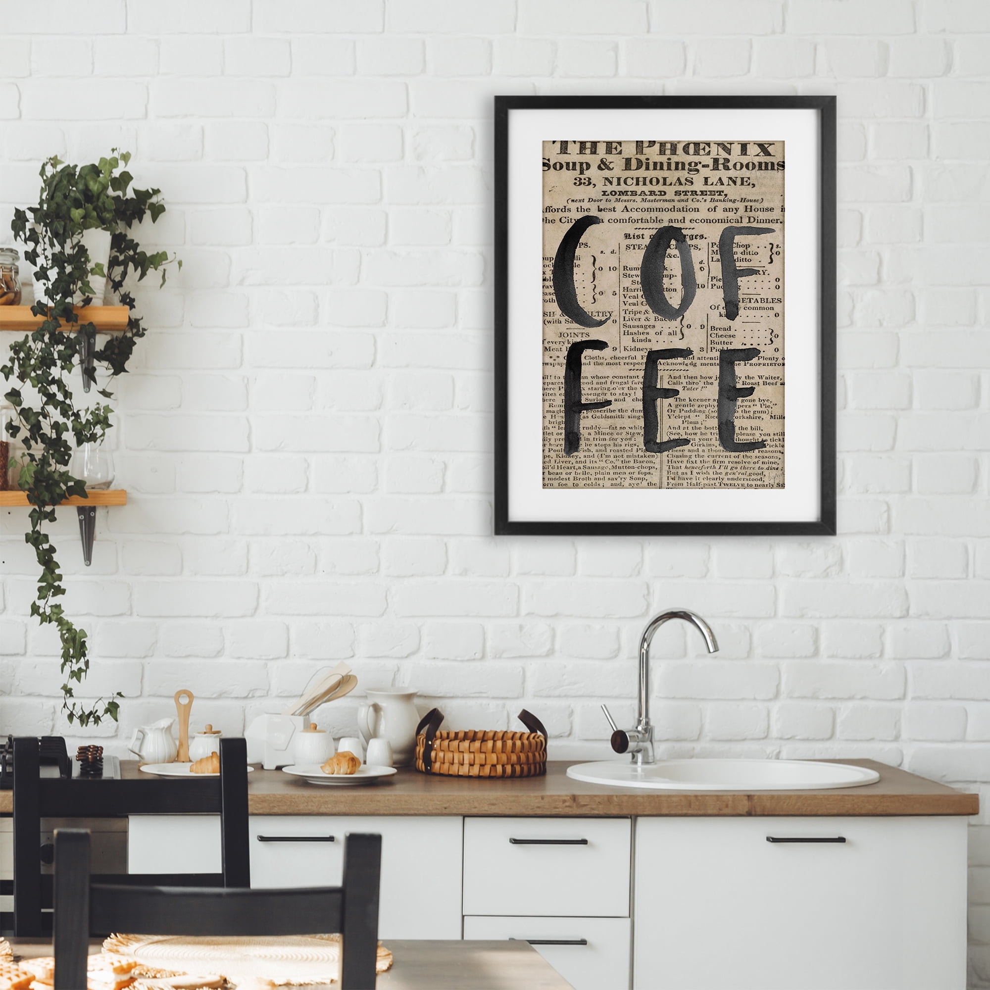 Stupell Industries Vintage Coffee Newspaper Black Framed Print Under Glass, design by Lucille Price