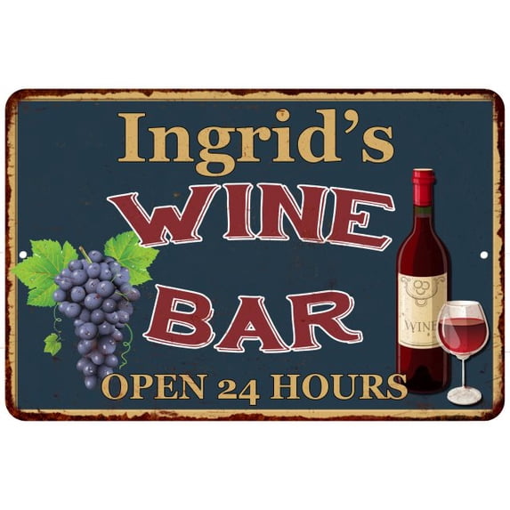 Ingrid's Green Wine Bar Sign Wall Decor 8 x 12 High Gloss Metal 208120043553