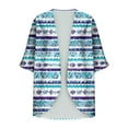 thumbnail image 4 of AGWOLF Hawaiian Kimonos for Women Striped Print Beach Cardigan Loose Lightweight Cover Up Trendy Boho Chiffon Cardigans for Summer Swimwear 3/4 Sleeves Open Front Cardigan Blue,L, 4 of 5