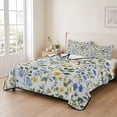 thumbnail image 2 of King Quilt Set 96''x106'', Elegant Blue Yellow Spring Floral Lightweight Bedspread Coverlet Set with 2 Pillow Shams, Summer Botanical Green Breathable All Season Quilt Bedding for Bedroom/Guest Room, 2 of 9